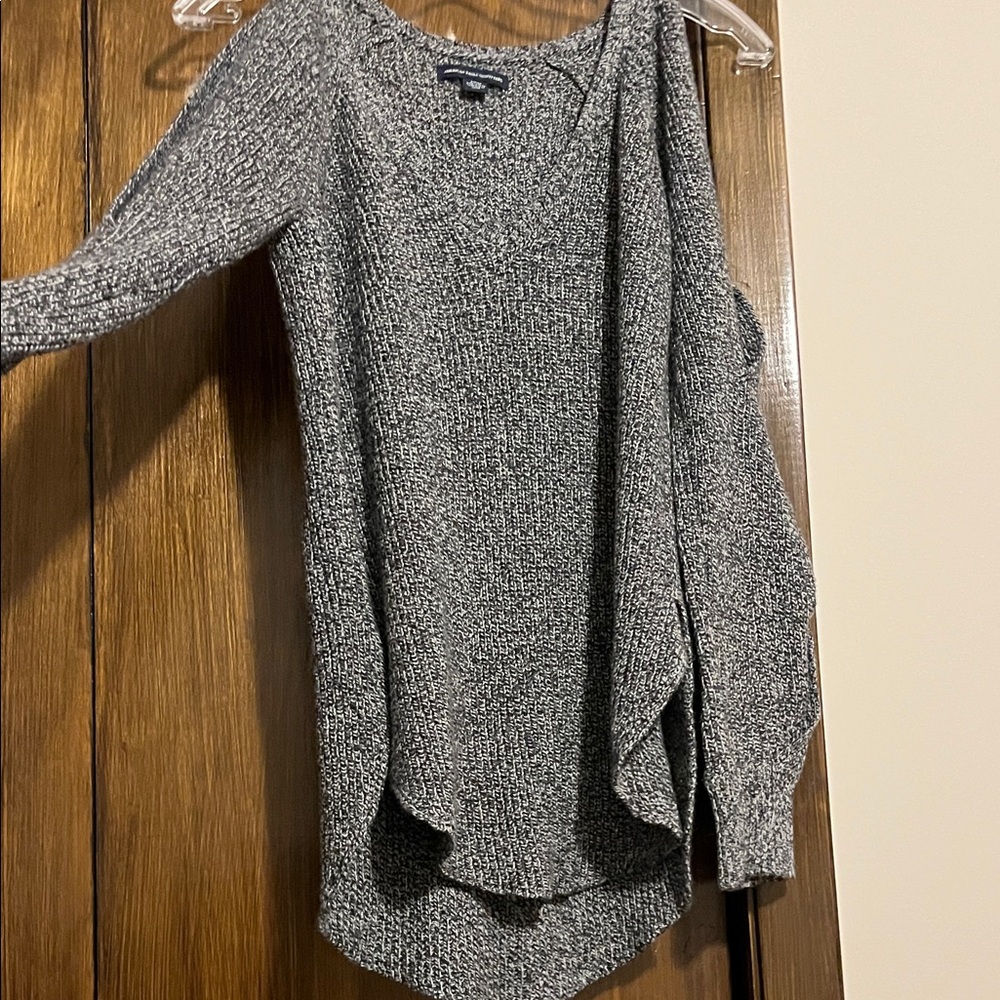 American Eagle Outfitters Charcoal V-Neck Sweater with Open Sleeves